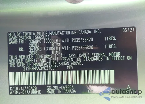 2021 Lexus Rx 350 из США, поврежденный, VIN 2T2HZMAA3MC210011